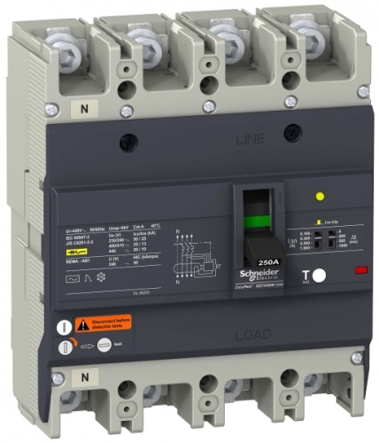 Выключатель автоматический дифференциальный АВДТ 25 кА/415В 4П3Т 150A | код. EZCV250N4150 | Schneider Electric 